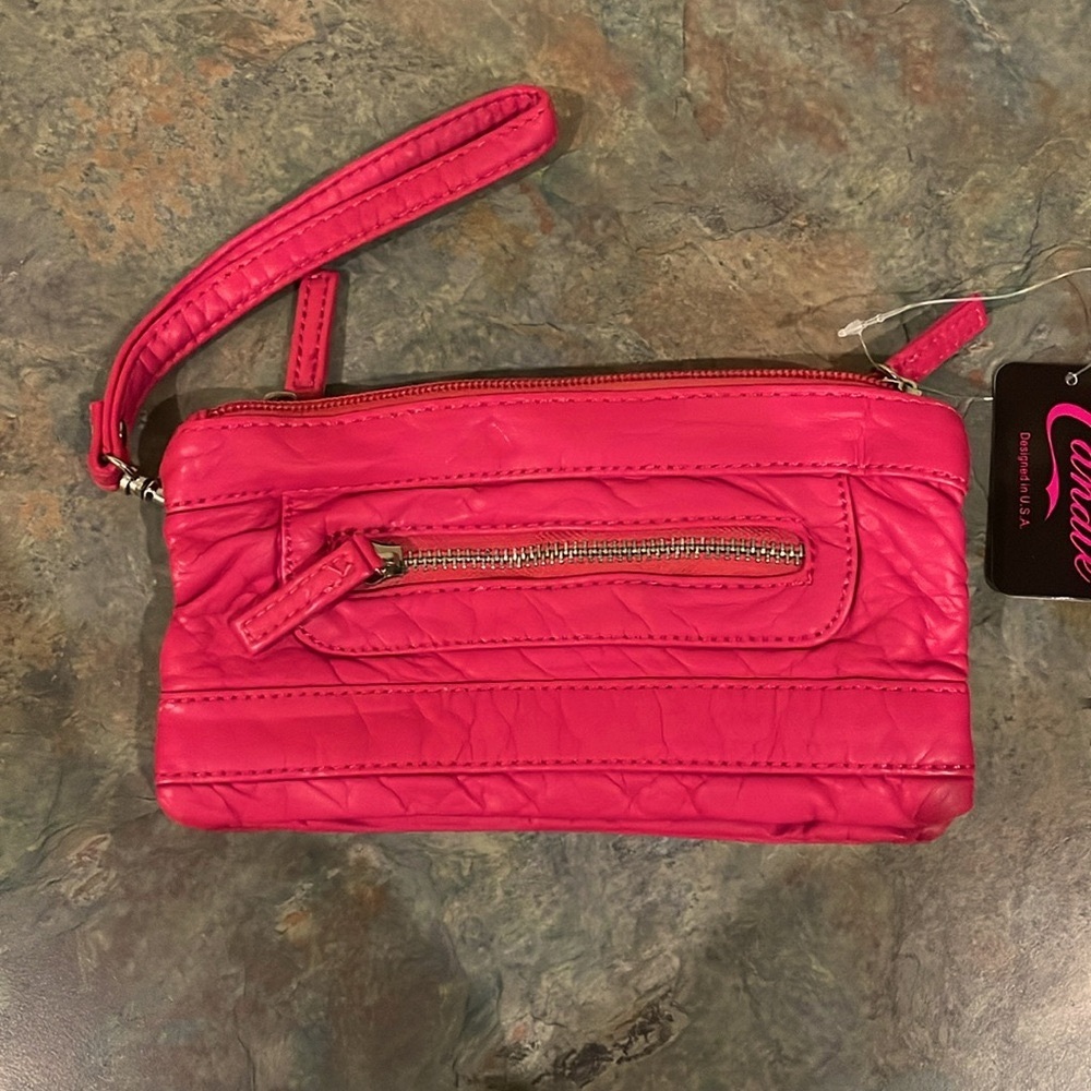 Coral Vegan Leather Wristlet/ Crossbody